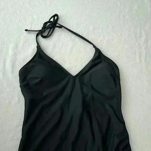 NEW One Piece Swimsuit Size M Black V-Neck Halter Open Back Tie Neck Elongate - Picture 3 of 6